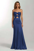 Load image into Gallery viewer, Sky Blue Mermaid Sweetheart Satin Cut Out Long Formal Dress