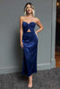 Load image into Gallery viewer, Dark Navy Satin Sweetheart Cut Out Sheath Long Formal Dress