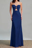 Load image into Gallery viewer, Pink Satin Sheath Ruched Strapless Long Formal Dress with Keyhole