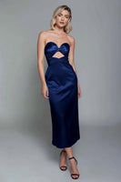 Load image into Gallery viewer, Dusty Blue Sheath Cut Out Satin Sweetheart Long Formal Dress