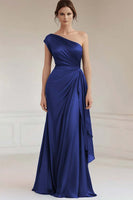 Load image into Gallery viewer, Grey Blue One Shoulder Sheath Long Formal Dress