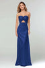Load image into Gallery viewer, Light Blue Sheath Satin Sweetheart Cut Out Long Formal Dress