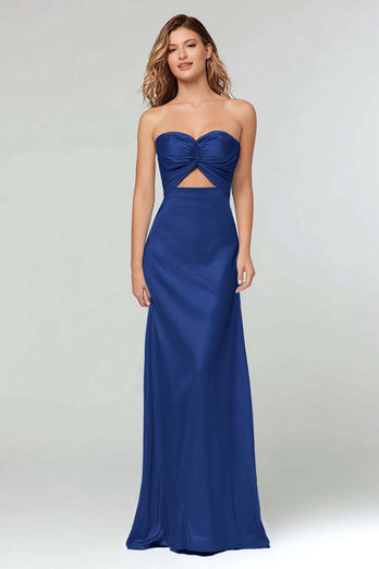 Light Blue Sheath Satin Sweetheart Cut Out Long Formal Dress