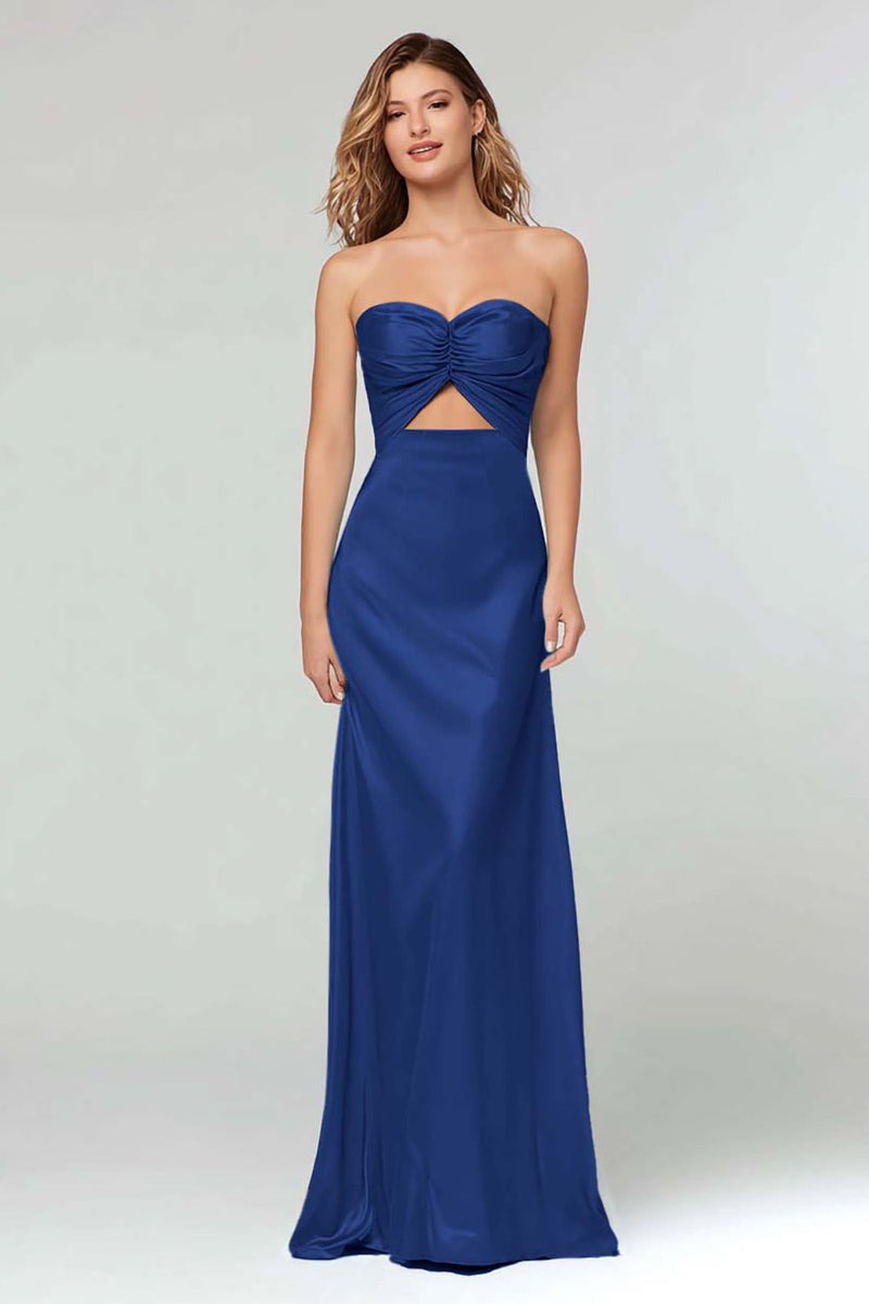 Load image into Gallery viewer, Light Blue Sheath Satin Sweetheart Cut Out Long Formal Dress