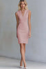 Load image into Gallery viewer, Queendancer Women Ivory Satin Short Work Dress Bodycon V-Neck Sleeveless Semi Formal Dress