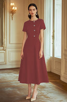 Load image into Gallery viewer, Navy A Line Mid-Calf Semi Formal Dress with Sleeves