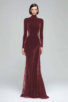 Load image into Gallery viewer, Black Velvet High Neck Mermaid Maxi Holiday Party Dress with Lace