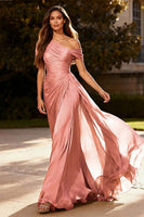 Load image into Gallery viewer, Plus Size Dusty Sage One Shoulder Ruched Long Chiffon Formal Dress with Side Cape