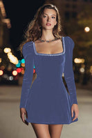 Load image into Gallery viewer, Sparkly Black Velvet Tight Square Neck Beaded Short Cocktail Dress