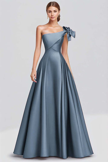 Fuchsia Ball Gown One Shoulder Satin Long Formal Dress