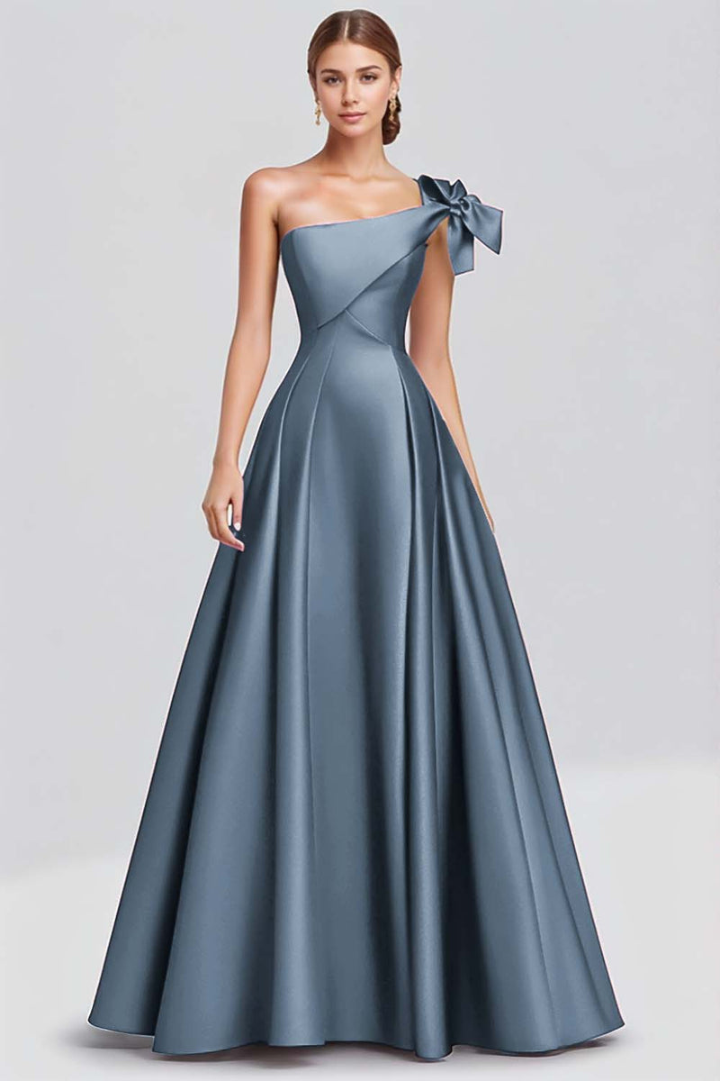 Load image into Gallery viewer, Fuchsia Ball Gown One Shoulder Satin Long Formal Dress