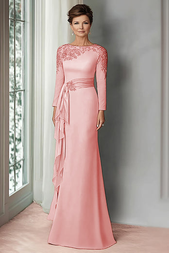 Eucalyptus Satin Sheath Mother of the Bride Dress with Long Sleeves