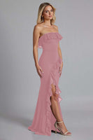 Load image into Gallery viewer, Black Chiffon Sheath Ruffled Long Formal Dress with Slit