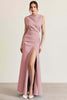 Load image into Gallery viewer, Queendancer Women Dusty Rose Sheath Long Formal Dress with Slit Sleeveless Ruched Prom Dress