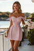 Load image into Gallery viewer, Dusty Rose Off the Shoulder Bodycon Short Satin Graduation Dress