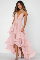 Load image into Gallery viewer, Red A Line V-Neck Pleated Long Chiffon Formal Dress