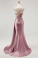 Load image into Gallery viewer, Sparkly Champagne Mermaid Spaghetti Straps Ruched Long Prom Dress with Beading