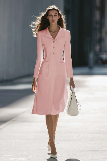 Ivory A Line Single Breasted Midi Blazer Dress with Sleeves