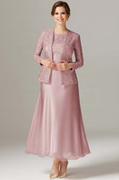 Load image into Gallery viewer, Plus Size Sparkly Champagne Floral Satin Mother of the Bride Dress with Jacket