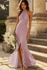 Load image into Gallery viewer, Dusty Rose Pleated Halter Sheath Chiffon Long Bridesmaid Dress