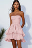 Load image into Gallery viewer, Sky Blue A Line Chiffon Ruched Strapless Short Cocktail Dress with Ruffles