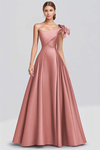Ball Gown Dusty Sage One Shoulder Satin Long Formal Dress