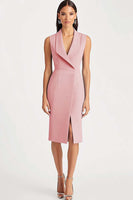 Load image into Gallery viewer, Queendancer Women Dusty Rose Satin Work Blazer Dress Bodycon Sleeveless Shawl Lapel Midi Semi Formal Dress