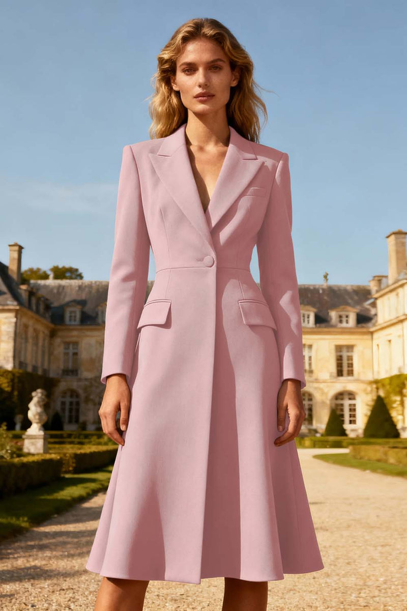 Load image into Gallery viewer, Khaki A Line Peak Lapel Midi Blazer Dress with Button