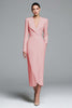Load image into Gallery viewer, Dusty Rose Sheath Satin V-Neck Ruched Long Sleeves Work Dress