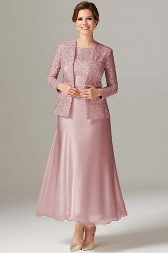 Plus Size Dusty Rose Chiffon Mother of the Bride Dress with Jacket