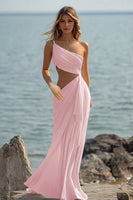 Load image into Gallery viewer, White Chiffon Mermaid Cut-Out Long Rehearsal Dinner Dress