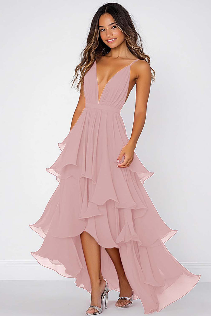 Load image into Gallery viewer, Sky Blue Chiffon A Line V-Neck Pleated Long Formal Dress