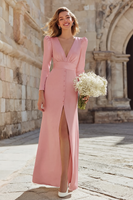 Load image into Gallery viewer, Ivory V-Neck Sheath Long Sleeves Wedding Dress with Slit