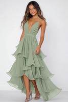 Load image into Gallery viewer, Red A Line V-Neck Pleated Long Chiffon Formal Dress