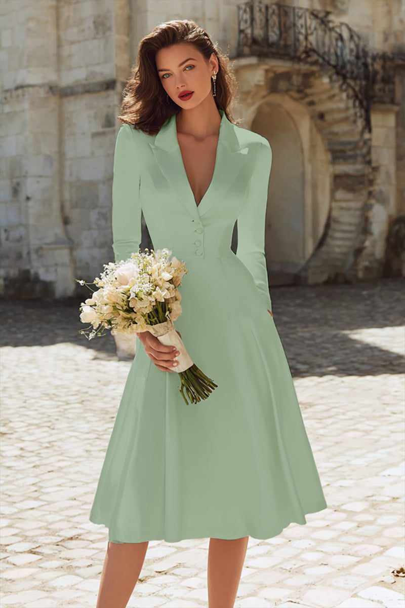 Queendancer Ivory Satin Midi Engagement Blazer Dress with Sleeves Peak Lapel A Line Bridal Dress with Buttons queendancer Queendancer Ivory Satin Midi Engagement Blazer Dress with Sleeves Peak Lapel A Line Bridal Dress with Buttons queendancer
