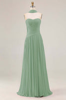 Load image into Gallery viewer, Fuchsia Pleated Strapless A Line Neck Scarf Long Prom Dress