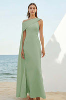 Load image into Gallery viewer, Chiffon Dusty Blue Asymmetrical Sheath Rehearsal Dinner Dress
