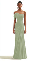 Load image into Gallery viewer, Dark Green Chiffon One Shoulder Long Formal Dress with Full Pleated