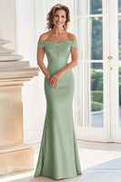Load image into Gallery viewer, Dusty Rose Mermaid Satin Long Mother of the Bride Dress with Appliques
