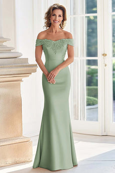 Dusty Rose Mermaid Satin Long Mother of the Bride Dress with Appliques