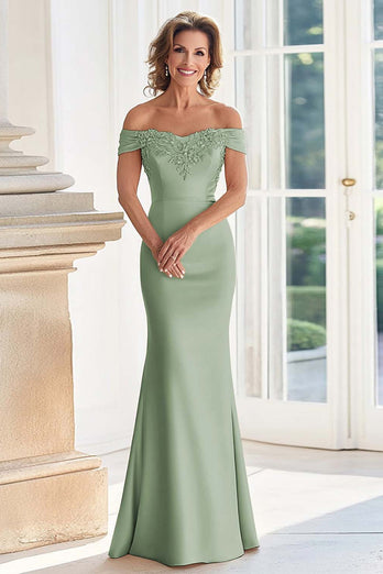 Dusty Rose Mermaid Satin Long Mother of the Bride Dress with Appliques