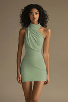 Load image into Gallery viewer, Queendancer Women Dusty Rose Tight Sleeveless Mini Party Dress Halter Ruched Short Graduation Dress