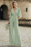 Load image into Gallery viewer, Ivory V-Neck Half Sleeves Long Wedding Jumpsuits with Pockets