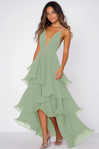 Sky Blue Chiffon A Line V-Neck Pleated Long Formal Dress