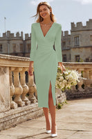 Load image into Gallery viewer, Ivory Satin V-Neck Ruched Bodycon Midi Engagement Dress with Slit