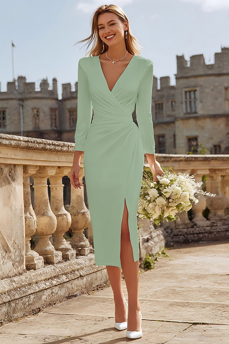 Load image into Gallery viewer, Ivory Satin V-Neck Ruched Bodycon Midi Engagement Dress with Slit