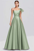 Load image into Gallery viewer, Ball Gown Dusty Sage One Shoulder Satin Long Formal Dress