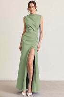 Load image into Gallery viewer, Queendancer Women Dusty Rose Sheath Long Formal Dress with Slit Sleeveless Ruched Prom Dress