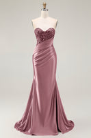 Load image into Gallery viewer, Sparkly Red Satin Mermaid Sweetheart Long Prom Dress with Sequins