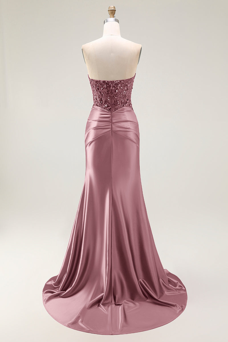 Load image into Gallery viewer, Sparkly Red Satin Mermaid Sweetheart Long Prom Dress with Sequins